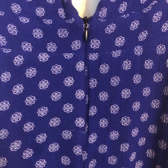 FREE PEOPLE Small Blue White Jewel Tone Mini Dress Keyhole A-Line Flowy Chic - Picture 6 of 7